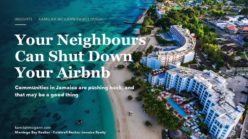 Aerial view of Montego Bay beach, hotels and residential streets