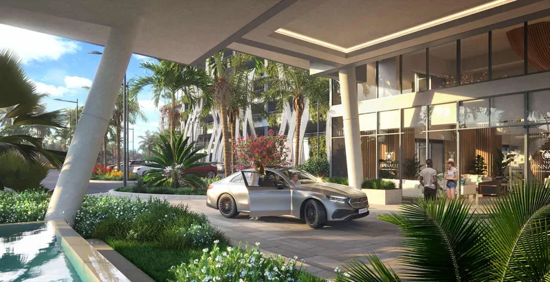 Computer-generated image of the porte-cochère arrival at a Pinnacle tower